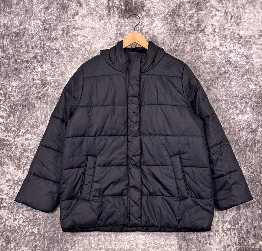 Eileen Fisher Puffer Jacket Medium Womens Black Hooded